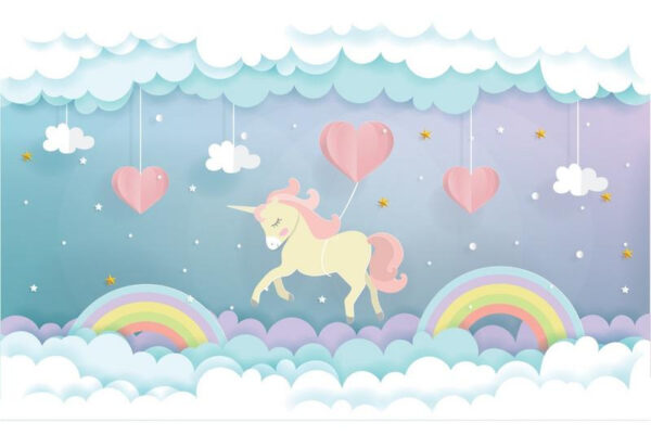 Carta Da Parati Unicorni Con Cuori E Arcobaleno