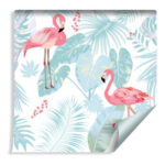 Sfondo Fenicotteri E Foglie Esotiche In Colori Pastello