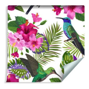 Sfondo Tropicale - Foglie E Fiori Colorati Di Colibrì